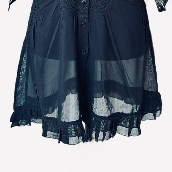 #54 JERRY T ~ Leopard Print Button-Up Top w/Sheer Black Bottom Piece 3/4 Sleeves - Picture 7 of 8